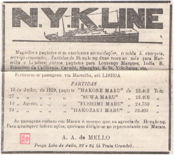 ANÚNCIO -1929 - N. Y. K. Line